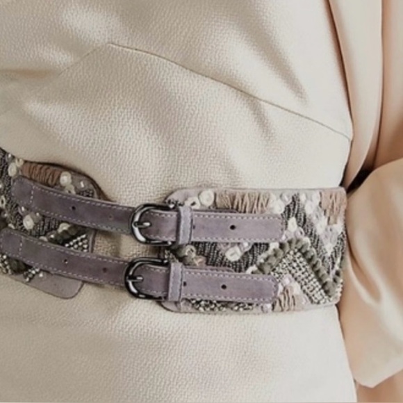 Free People Accessories - FREE PEOPLE BOHO LEATHER FULL OF DREAMS GRAY WAIST BELT